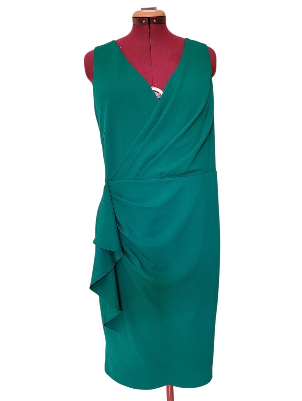 NWT Laura Plus Emerald Green Faux-Wrap Sheath Dress Size 20 Side Ruffle